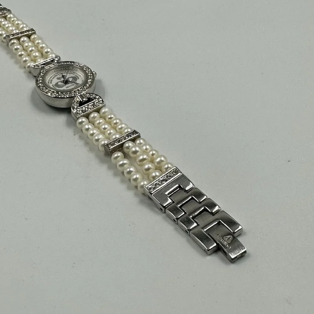 Rovada Claddagh Watch Women Silver Tone Faux Pearl Band Rhinestones New Battery